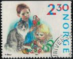 Norvge 1987 Oblitr Prparatifs de Nol Enfants et leur chat Y&T NO 940 SU