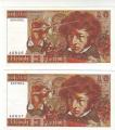 série de 2 billets 10 francs BERLIOZ - du 6 JUIN 1974 - LES NUMEROS SE SUIVENT