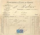 Facture Rabier -Epicerie et vins en gros - Thorigny 1924 - Timbre quittances 25c
