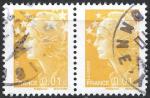 FRANCE - 2008 - Yt n 4226 - Ob - Marianne de Beaujard 0,01  jaune ; paire