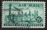 USA 1947; Y&T n PA 37; 15c, vert, avion survolant New-York