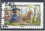 2013 FRANCE Adhsif 824 oblitr,cachet rond, cheval, roulotte