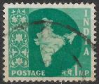 INDE - 1957/58 - Yt n 71 - Ob - Carte de l'Inde 1np vert bleu