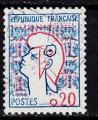 FR34 - Yvert n 1282  - 1961 - Marianne Cocteau - Varit : 0.20 coll au cadre