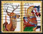 USA 1988; Y&T n 1832- 33; 2x25c, mange forain animaux en bois