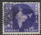 Inde 1958 Oblitr Used Map of India Carte Mappe de l'Inde 15 Naye paisa SU