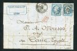 Rare lettre de Lyon pour Le Caire ( Egypte 1866 ) avec une paire de n° 22