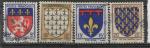 1943 FRANCE 572-75 oblitrs, cachet rond, armoiries