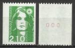 France Briat 1990; Y&T n 2627 **; 2,10F vert, roulette, n 000 au dos