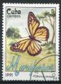 Timbre de CUBA 1991  Obl  N 3095  Y&T  Papillon