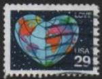 -U.A/USA 1991 - LOVE, mapemonde en forme de coeur, 4 cots - YT 1938/Sc 2535 