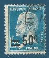 N222 Pasteur 1F25 bleu surcharg 50c oblitr