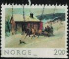 Norvge 1983 La balade en traneau  chevaux peinture Axel Ender Y&T NO 850 SU