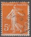 1921-22 158  oblitr 5c Semeuse fond plein (pli)