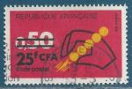 Runion N411 Code postal rouge surcharg 25F CFA oblitr