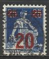 Suisse 1921; Y&T n 184; 20c surcharg sur 25c bleu, Helvetia