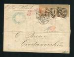 Rare lettre en double port de Marseille pour Civita Vecchia ( Italie 1867 ) 