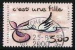 France 1999 - YT 3231 - oblitr - cigogne avec paquet "c'est une fille"