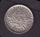Pice 5 Francs France 1963 - Semeuse en argent