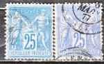 FRANCE N 78 et 79 de 1876/77 oblitrs (l'outremer et le bleu)