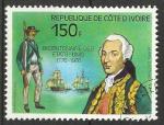 Cte d'Ivoire 1976; Y&T n 411; 150F bicentenaire des USA, amiral d'Estaing