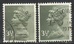 G-B 1970; Y&T n 611 & 611a; 31/2p, gris-vert, Elisabeth II
