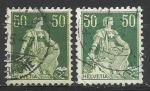 Suisse 1907; Y&T n 124 & 124a; 50c vert & vert clair, Helvetia