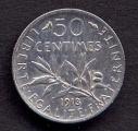Pice 50 Centimes France 1913 - Semeuse en argent