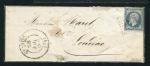 Rare lettre de Quintin ( Côtes du Nord 1854 ) avec un n° 14Af Bleu Laiteux 