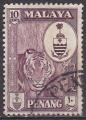 Timbre oblitr n 54(Yvert) Malaisie Penang 1960 - Tigre