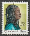 Timbre oblitr n 519A(Yvert) Tchad 1990 - Jeune fille aux cheveux tresss