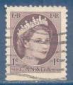 Canada N267 Elizabeth II 1c brun-violet oblitr (non dentel en bas)