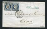 Rare lettre en double port de Bordeaux pour Dax ( 1852 ) avec une paire de n° 4b