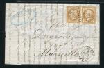 Rare lettre de Lodève pour Marseille ( Hérault 1861 ) avec une paire de n° 13B