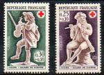 France Neuf Yvert N1540 & 1541 Croix Rouge 1967 Sculptures ivoire Flte Violion