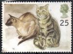 R-U / U-K (G-B) 1995 - Aquarelle chats : Siamois et tigr Tabby - YT 1790 