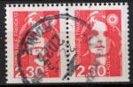 France Briat 1990; Y&T n 2614; paire de 2,30F, rouge, provenance carnet