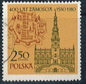 Pologne 1980 - YT 2497 - oblitr - Carte et ancien htel de ville de Zamosc, 15