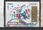 2017 FRANCE Adhesif 1493 oblitr, cachet rond, voeux, happy