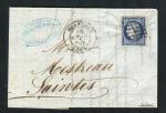 Rare lettre de Granville pour Saintes ( Manche 1851 ) avec un n° 4a Bleu Foncé