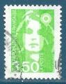 N2821 Marianne du Bicentenaire 3.50 vert-jaune oblitr (2 bandes)