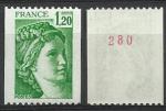 France Sabine 1980; Y&T n 2103 **; 1,20F vert, roulette n 280 au verso