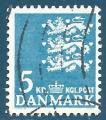 Danemark N306 Armoiries 5k bleu oblitr