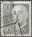 Espagne - 1955/58 - Yt n 869 - Ob - Srie courante Gnral Franco 10 ptas vert