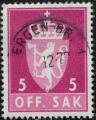 Norvge 1969 Oblitr Used Off. Sak 5 Ore Rouge Lilas Armoiries Y&T NO S67 SU