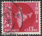 INDE - 1957/58 - Yt n 77 - Ob - Carte de l'Inde 13np rouge