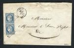 Rare lettre en double port de Carignan ( Ardennes 1853 ) avec deux n° 4
