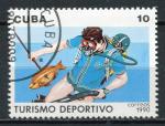 Timbre  CUBA  1990  Obl  N  3041  Y&T   Sport  Pche sous marine