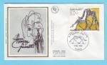 FDC FRANCE SOIE HOMMAGE A GIACOMETTI CHIEN SCULPTURE 1985