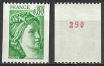 France Sabine 1977; Y&T n 1980 **; 0,80F vert roulette n 290 au verso